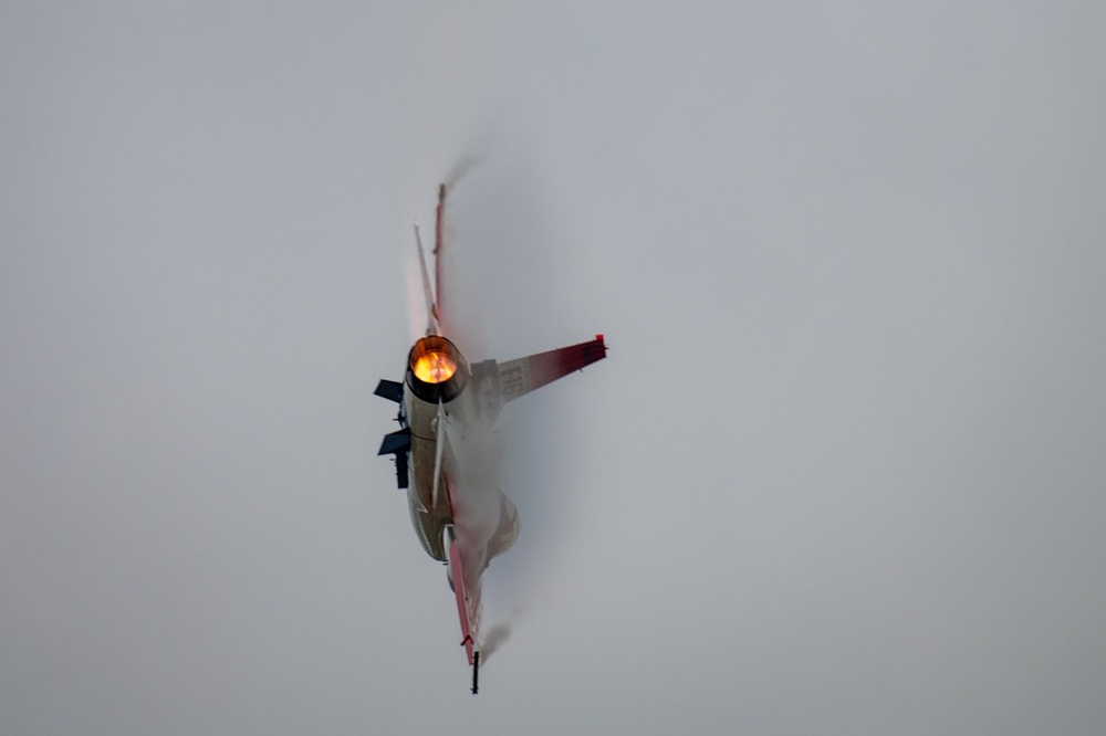 The U.S. Air Force F-16 Viper Demonstration Team performs at the Dayton International Airshow