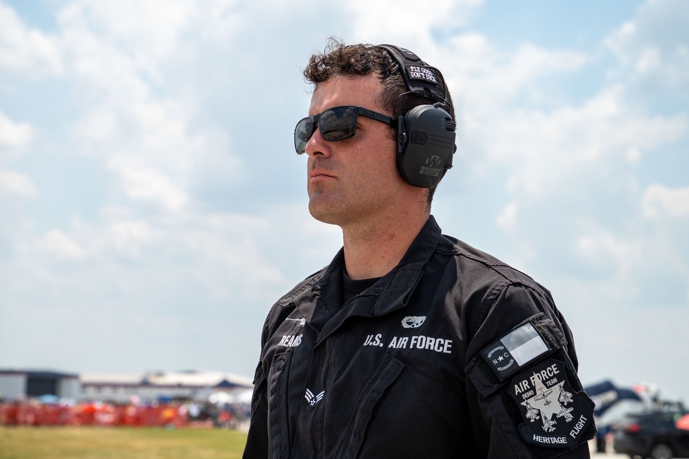 The U.S. Air Force F-16 Viper Demonstration Team performs at the Dayton International Airshow