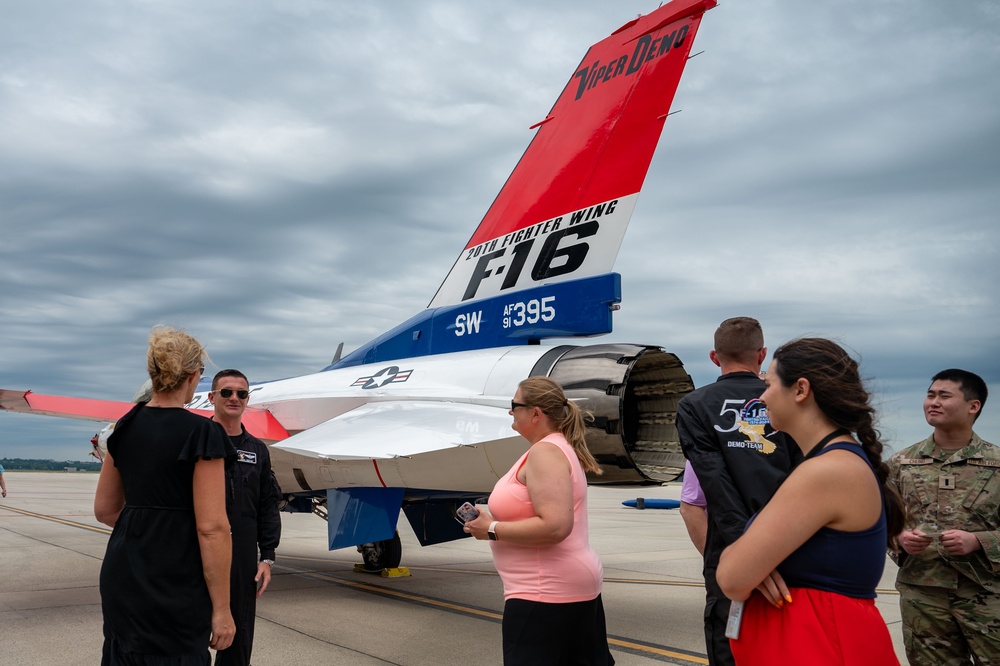 The U.S. Air Force F-16 Viper Demonstration Team performs at the Wright-Patterson Air Force Base F-16 50th anniversary event