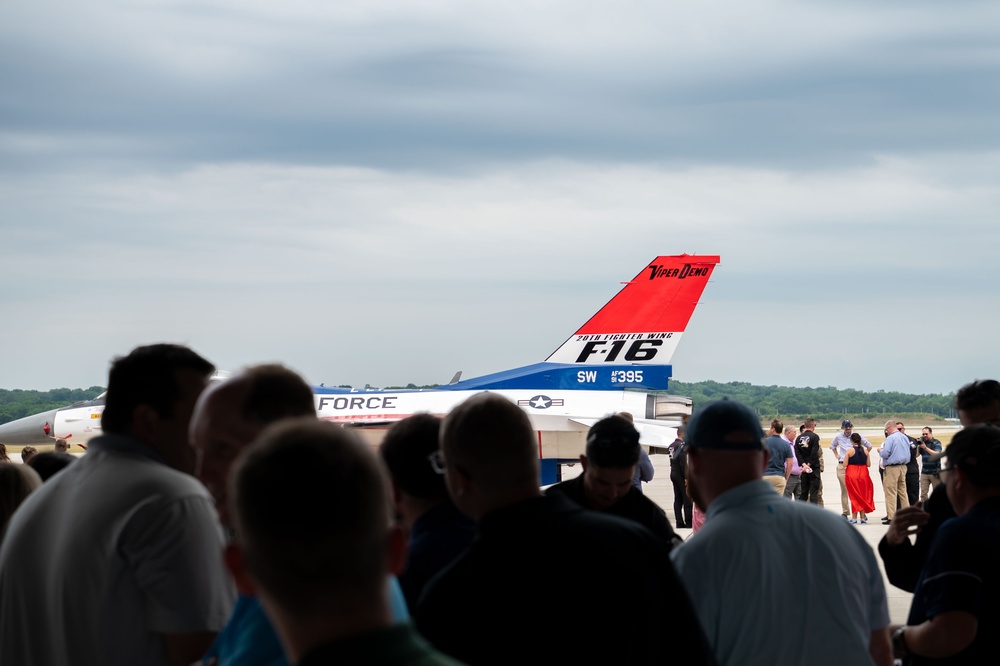 The U.S. Air Force F-16 Viper Demonstration Team performs at the Wright-Patterson Air Force Base F-16 50th anniversary event