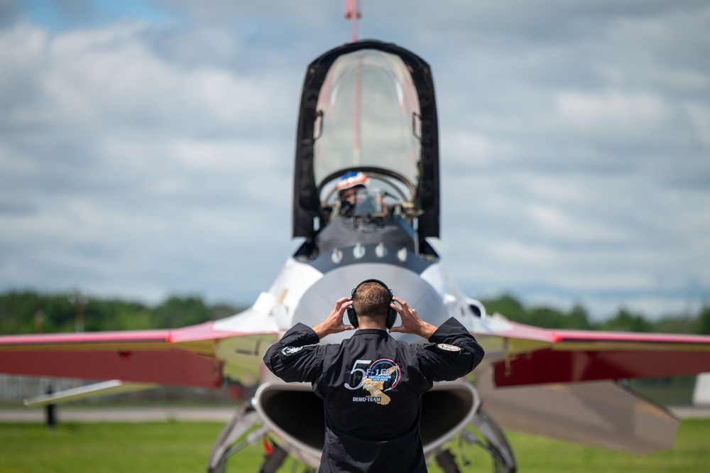 The U.S. Air Force F-16 Viper Demonstration Team performs at the Quinte International Airshow
