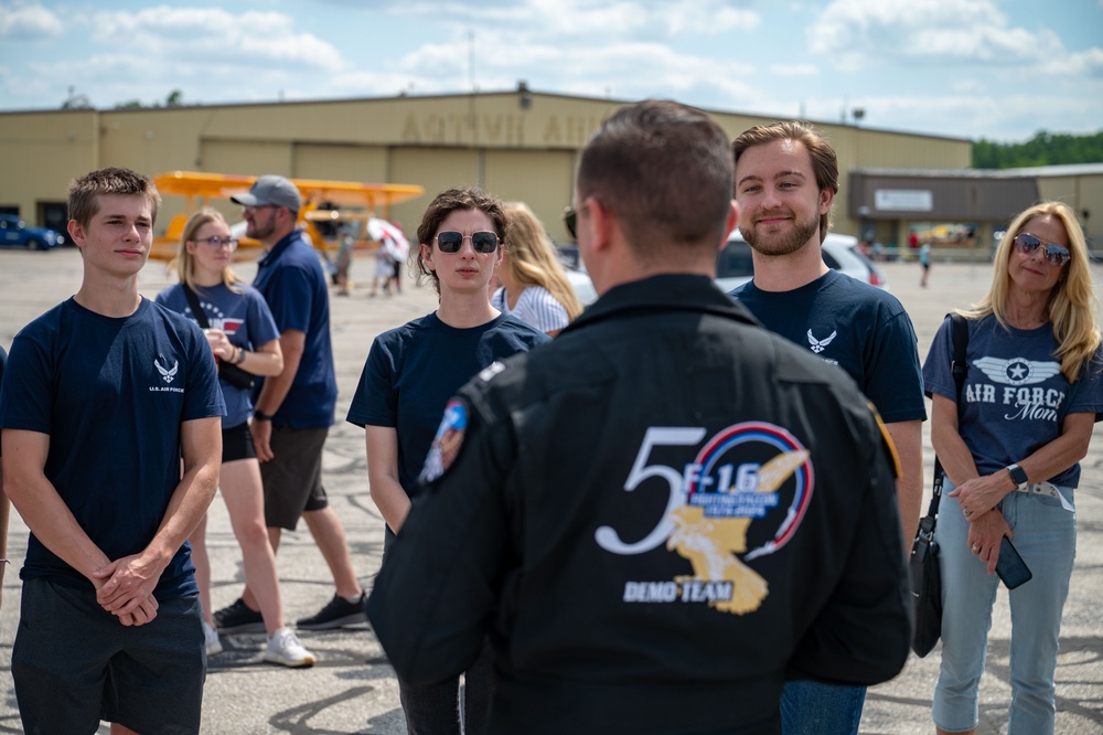 The U.S. Air Force F-16 Viper Demonstration Team interacts with the local community at the Thunder Over Michigan Air Show