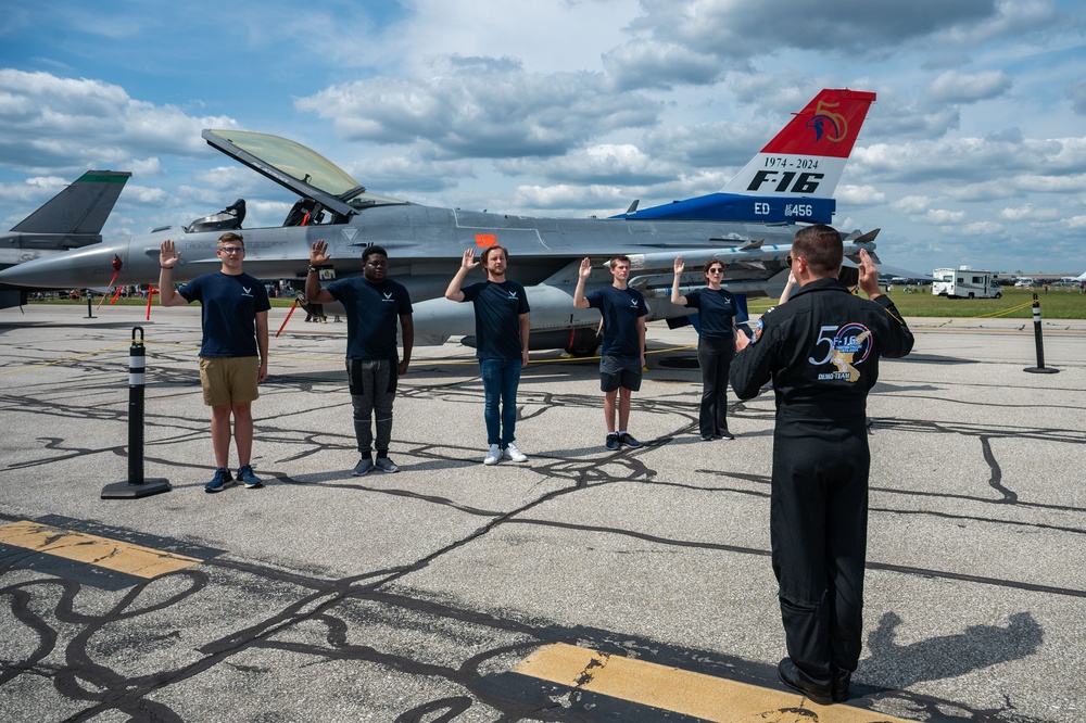 The U.S. Air Force F-16 Viper Demonstration Team interacts with the local community at the Thunder Over Michigan Air Show