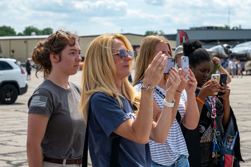 The U.S. Air Force F-16 Viper Demonstration Team interacts with the local community at the Thunder Over Michigan Air Show