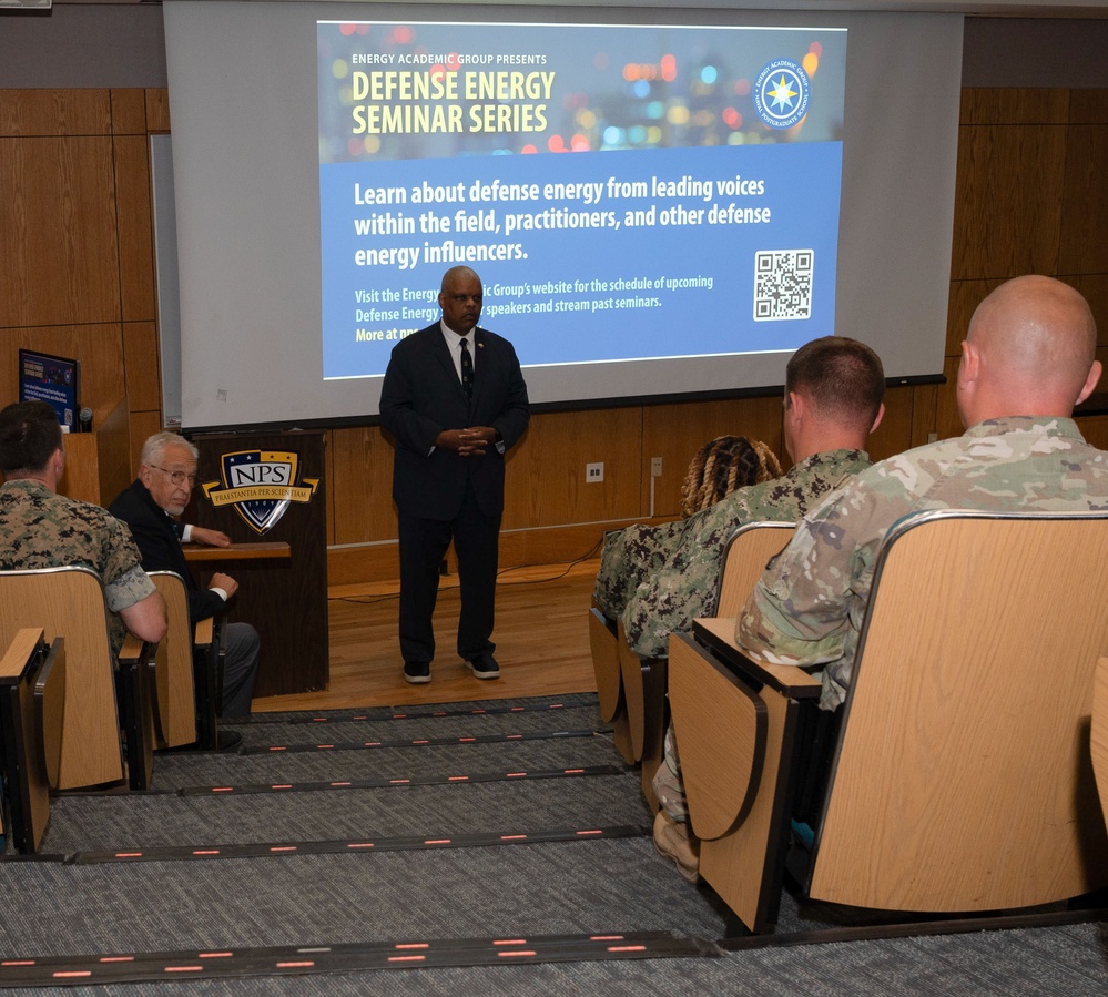 Retired Rear Adm. Sinclair Harris encourages NPS students, faculty and staff to innovate and grow to meet climbing energy demands