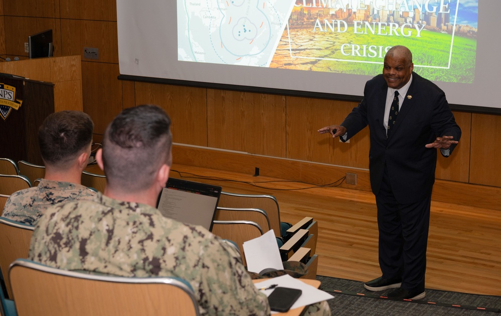 Retired Rear Adm. Sinclair Harris encourages NPS students, faculty and staff to innovate and grow to meet climbing energy demands