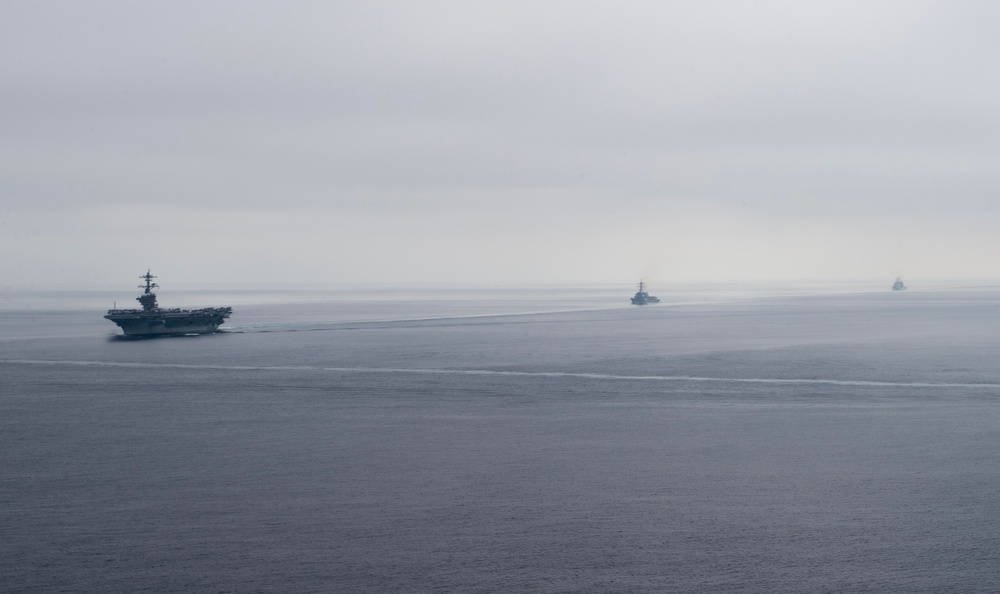 USS Carl Vinson, USS William P. Lawrence and USS Princeton Sail in Formation