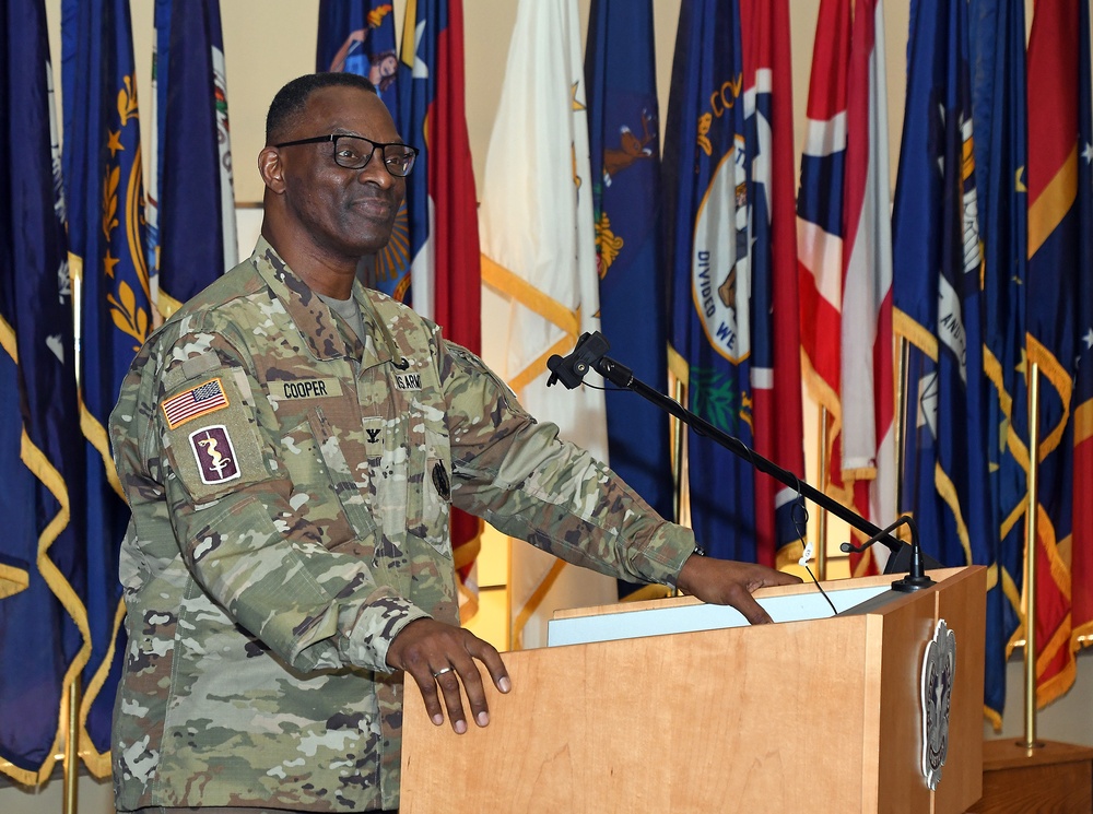 Col. Cooper speaks at USAMMA Change of Command Ceremony