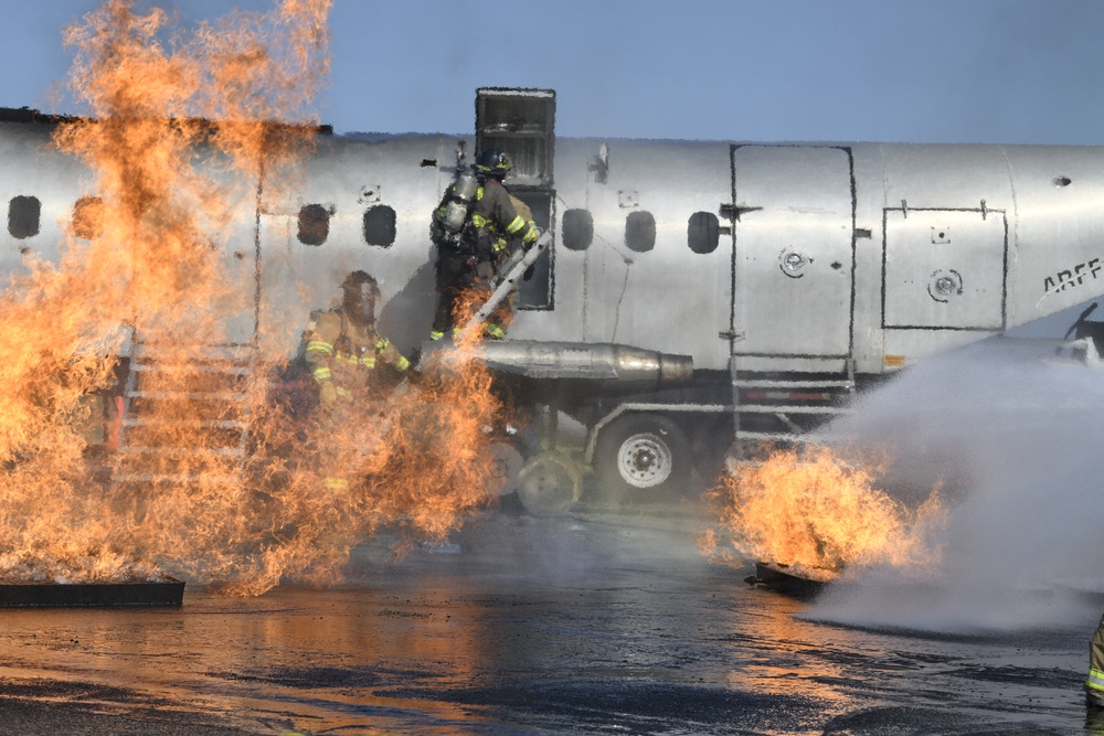 Grayling and Frederic Township fire departments trained together on an aircraft fire simulator