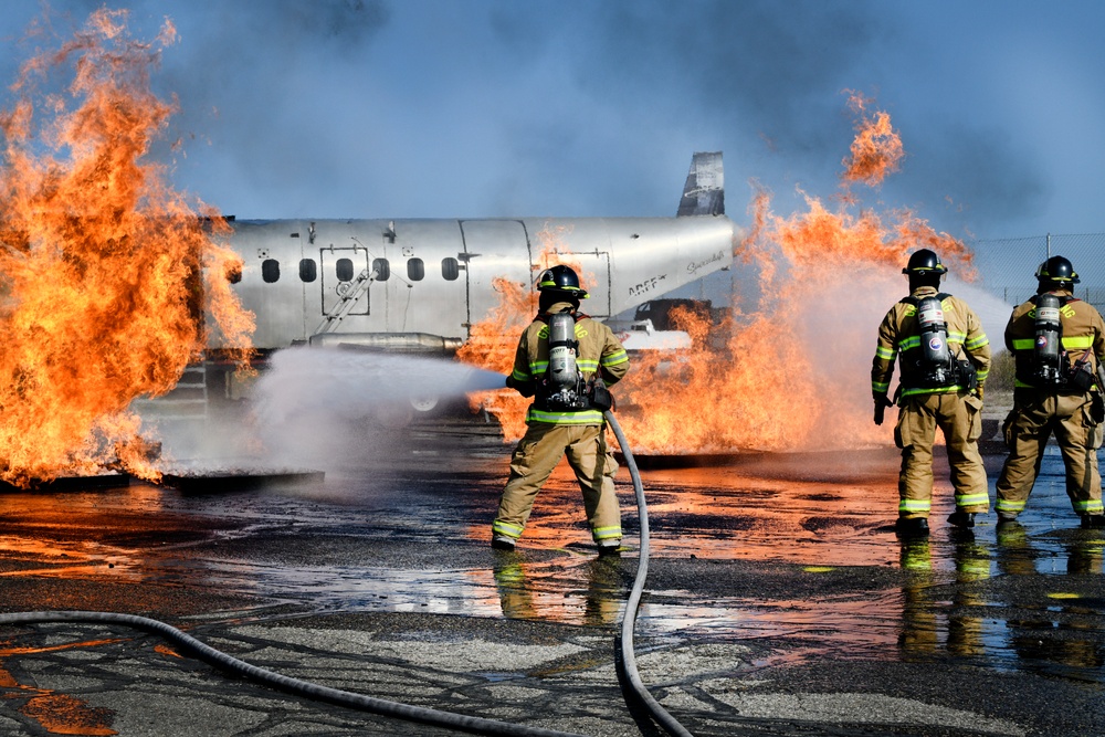 Grayling and Frederic Township fire departments trained together on an aircraft fire simulator