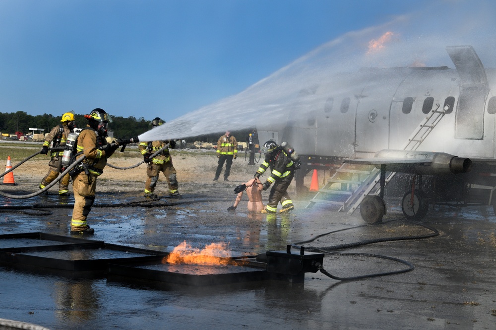 Grayling and Frederic Township fire departments trained together on an aircraft fire simulator