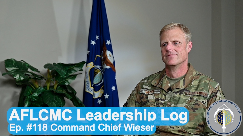 A thumbnail graphic for AFLCMC's &quot;Leadership Log&quot; podcast, episode 118.