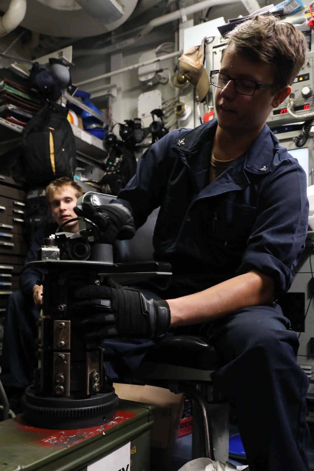 ATLANTIC OCEAN (Aug. 7, 2024) Fire Controlman 3rd Class Matthew Zamorski, from Crestview, Fla., assigned to the Arleigh Burke-class guided-missile destroyer USS Jason Dunham (DDG 109), performs maintenance