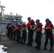 ATLANTIC OCEAN (Aug. 1, 2024) Sailors assigned to the Arleigh Burke-class guided-missile destroyer USS Jason Dunham (DDG 109), line handle during a replenishment-at-sea while underway for Composite Training Unit Exercise (COMPTUEX)