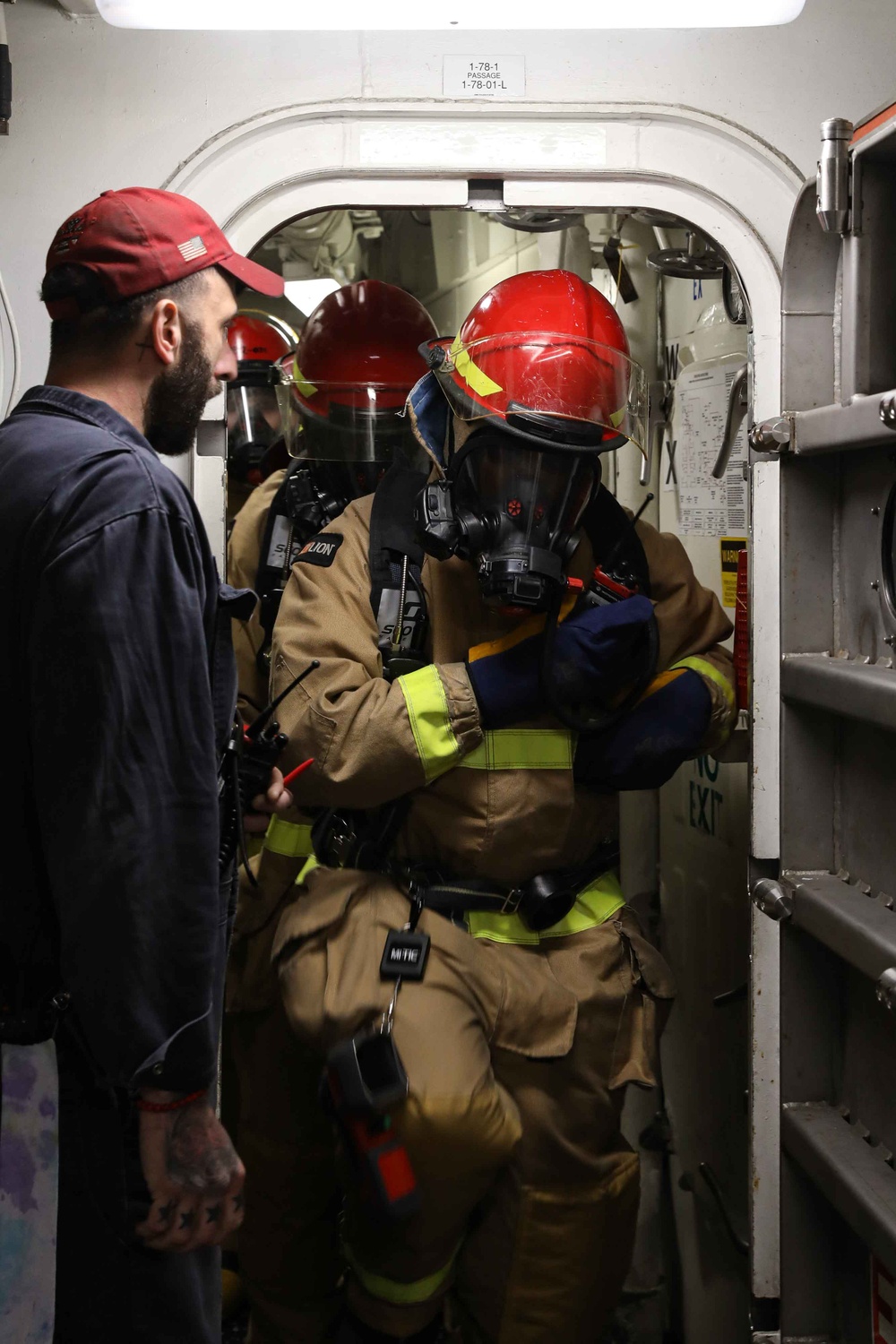 ATLANTIC OCEAN (Aug. 7, 2024) Sailors assigned to the Arleigh Burke-class guided-missile destroyer USS Jason Dunham (DDG 109), practice their firefighting skills during General Quarters during Composite Training Unit Exercise (COMPTUEX)