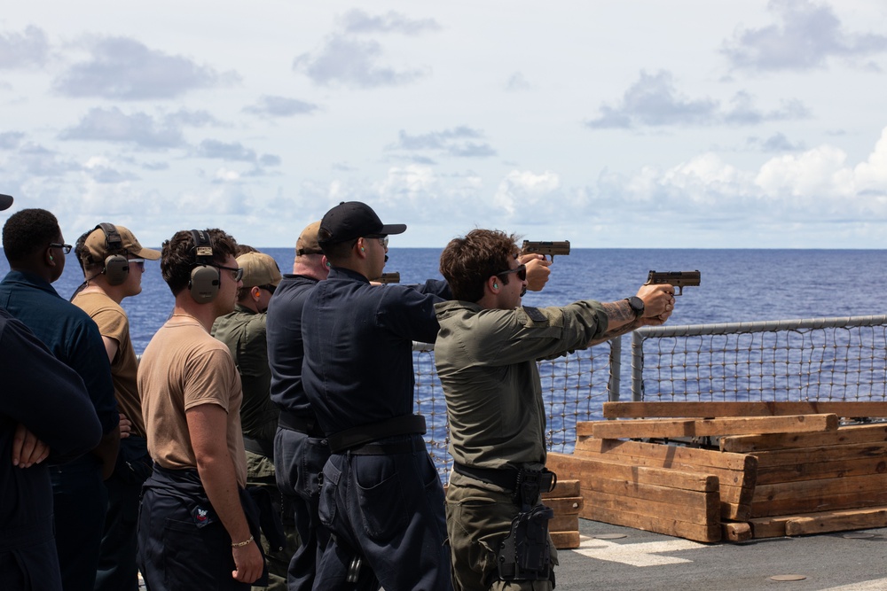 Stockdale and Helicopter Maritime Strike Squadron 71 Sailors participate in pistol qualification