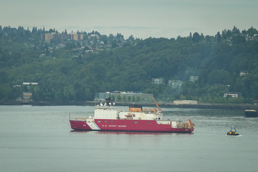 U.S. Coast Guard Cutter Healy (WAGB 20) transits near West Seattle as the cutter approaches its homeport at Coast Guard Base Seattle, Aug. 16, 2024. The crew returned home following a two-month Arctic patrol. (U.S. Coast Guard photo by Petty Officer 1st Class Steve Strohmaier)