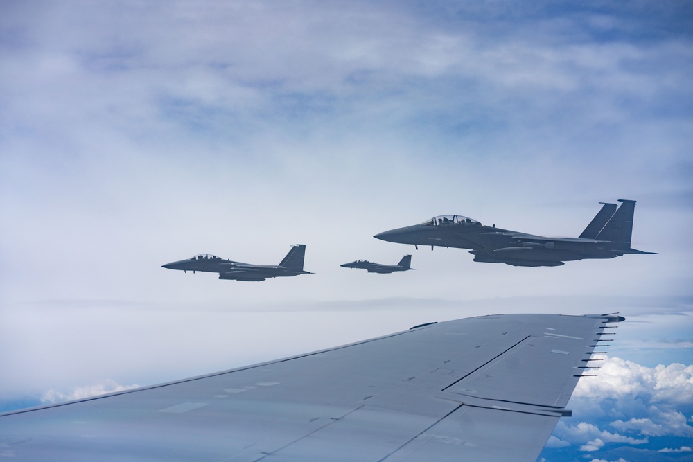 Travis KC-10 aircrew refuels F-15E Strike Eagles