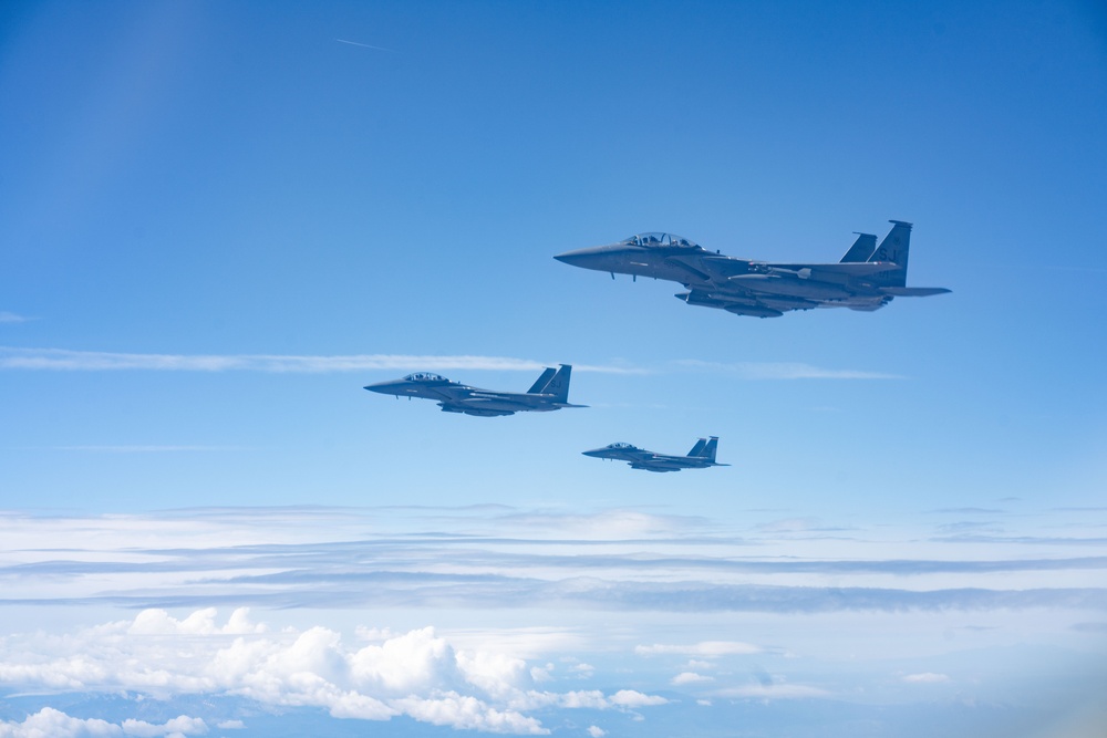 Travis KC-10 aircrew refuels F-15E Strike Eagles