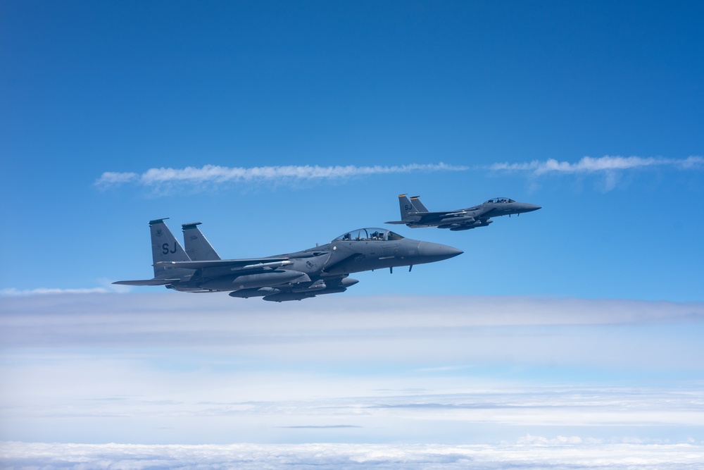 Travis KC-10 aircrew refuels F-15E Strike Eagles