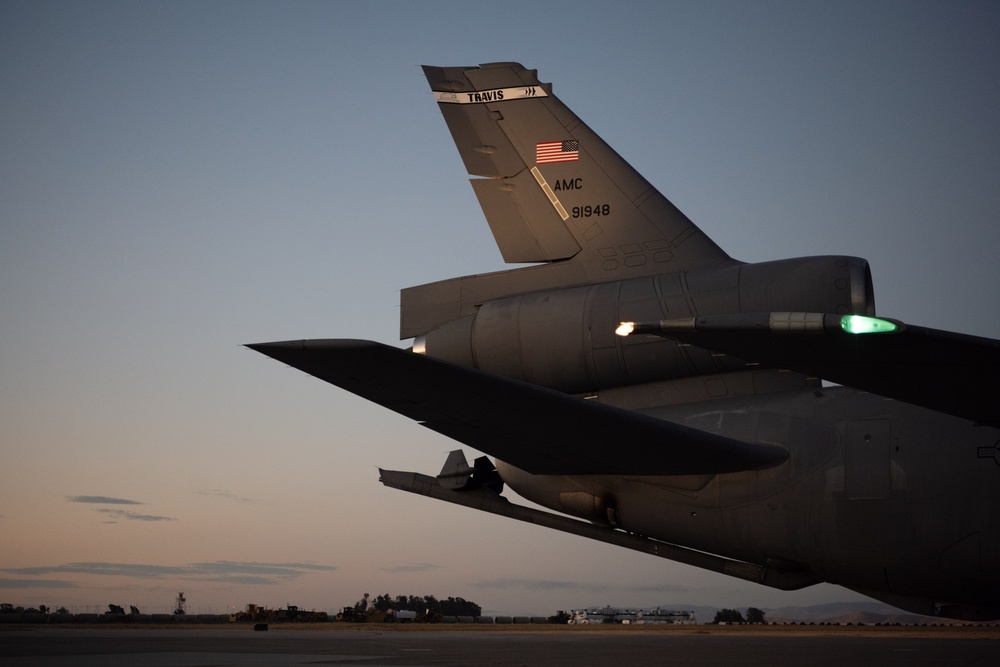 Travis KC-10 aircrew refuels F-15E Strike Eagles