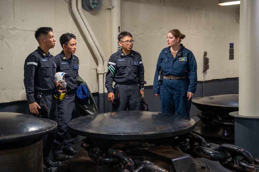 USS Blue Ridge Participates in a Sailor Transfer with the Japanese Maritime Self-Defense Force During Passing Exercise