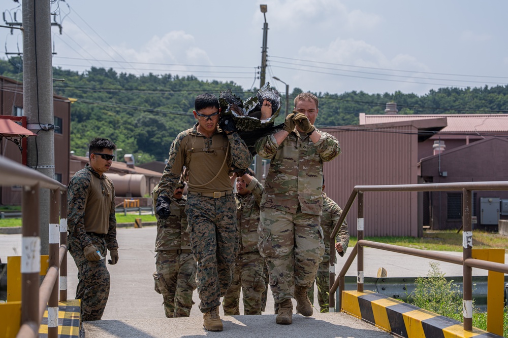 U.S. Army Combat Medics and U.S. Navy Corpsmen conduct joint cross-training during Pacific Fortitude