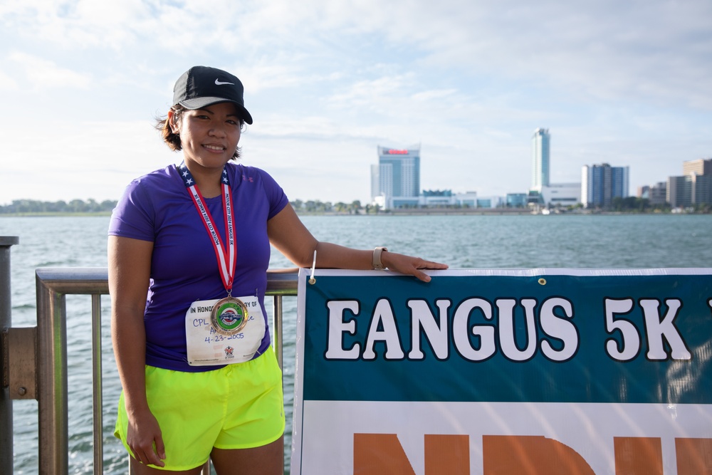 Soldier checks yet another 5k off her list while attending Motor City '24/EANGUS event in Detroit