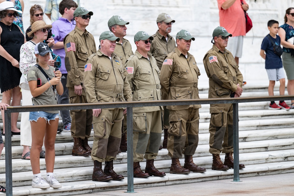 Members of Round Canopy Parachuting Team Visit Arlington National Cemetery for National Airborne Day