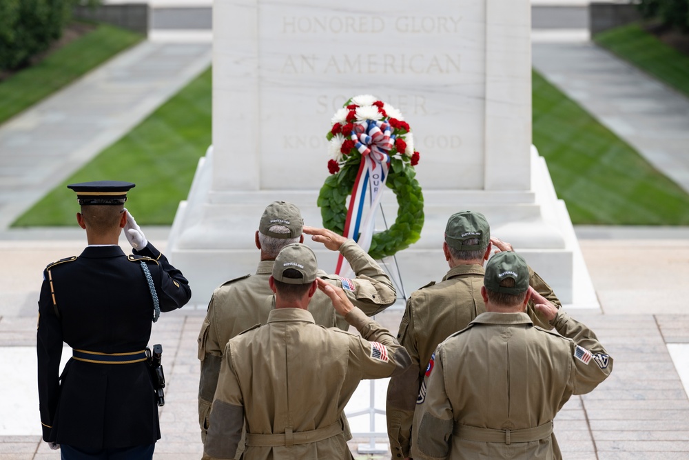 Members of Round Canopy Parachuting Team Visit Arlington National Cemetery for National Airborne Day