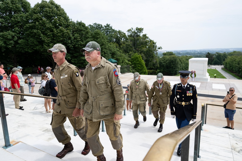 Members of Round Canopy Parachuting Team Visit Arlington National Cemetery for National Airborne Day