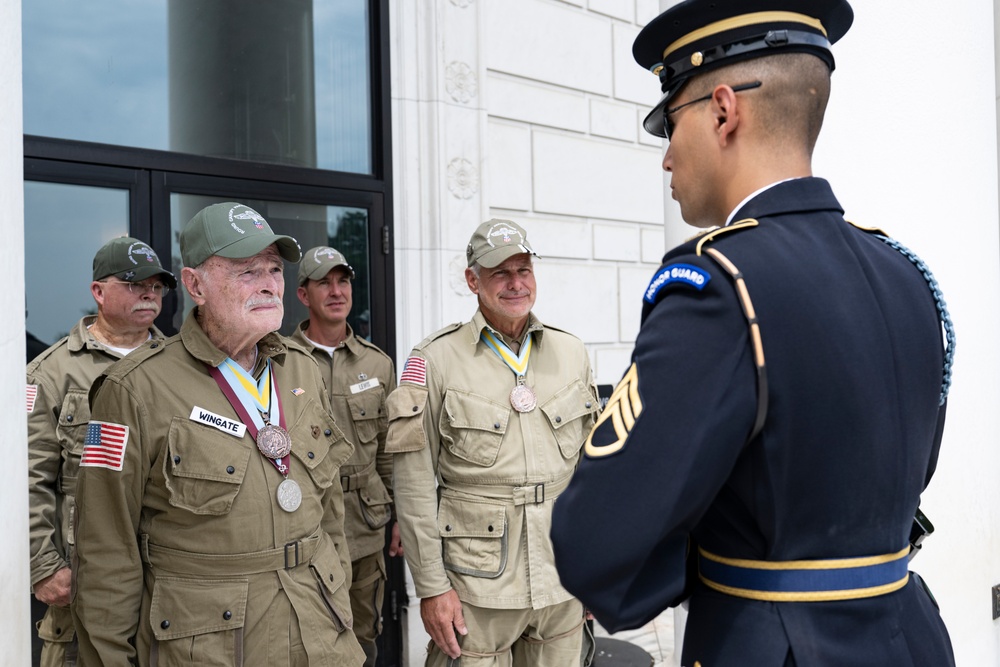 Members of Round Canopy Parachuting Team Visit Arlington National Cemetery for National Airborne Day