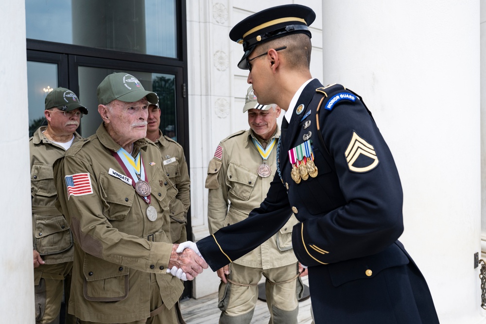 Members of Round Canopy Parachuting Team Visit Arlington National Cemetery for National Airborne Day