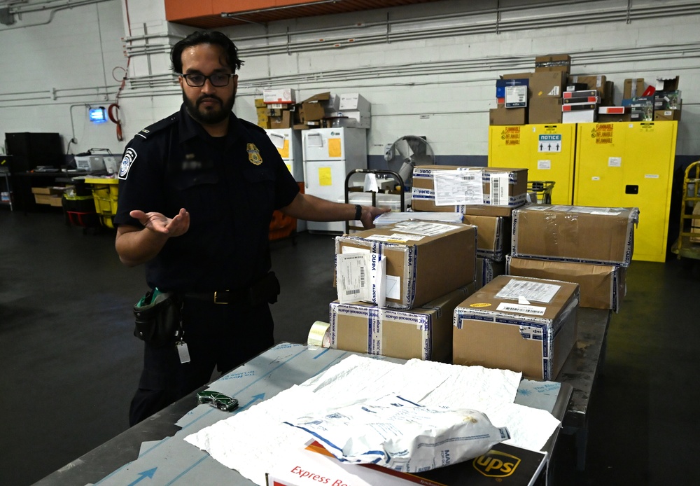 CBP K9 Handlers search for counterfeit pharmaceuticals at JFK