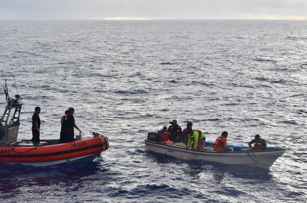 U.S. Coast Guard visits with residents of Satawal Atoll, FSM, following rescue