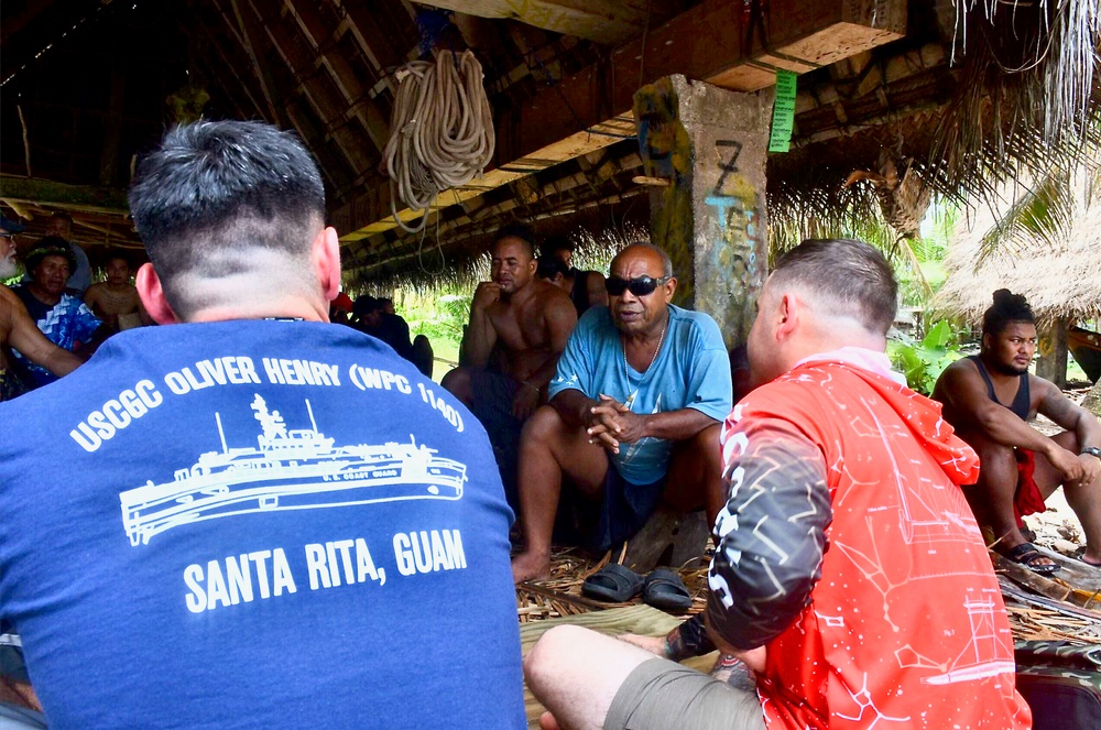 U.S. Coast Guard visits with residents of Satawal Atoll, FSM, following rescue