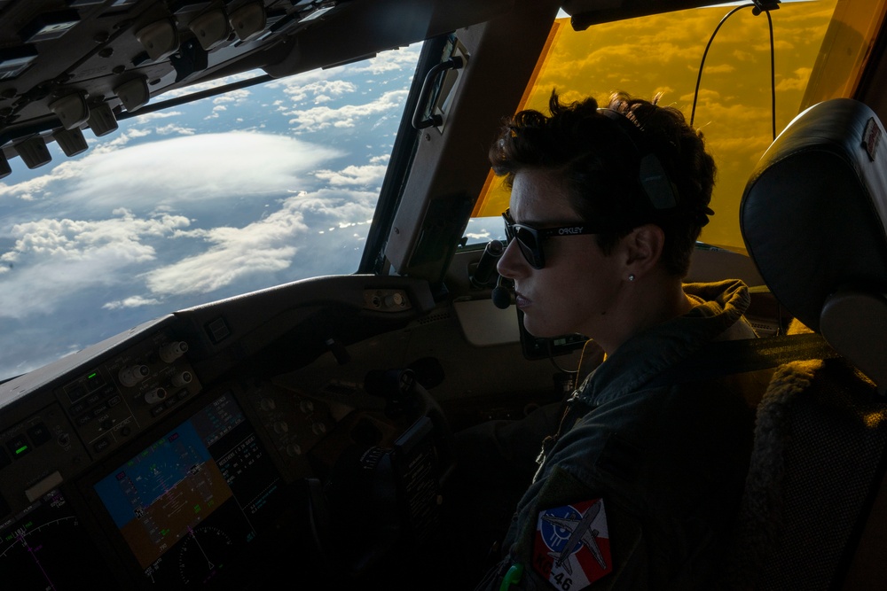 Alaska F-22s and F-35s refuel from a KC-46 during RF-A 24-3