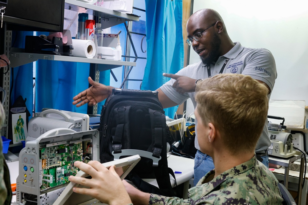 Continuing Promise 2024 BMET repair equipment at Manuel Amador Guerrero Hospital Complex in Colón, Panama
