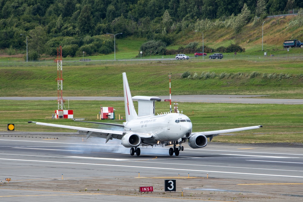 Royal Australian Air Force E-7A Wedgetail lands during Red Flag-Alaska 24-3