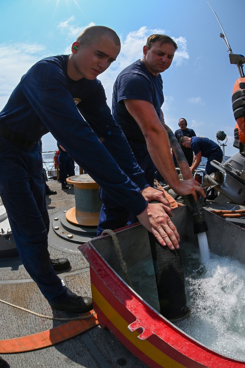 Coast Guard Cutter Northland crew members receive training at sea