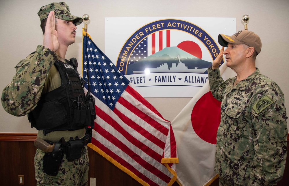 MA2 Nathan Piller Reenlistment Ceremony onboard CFAY Aug. 15, 2024