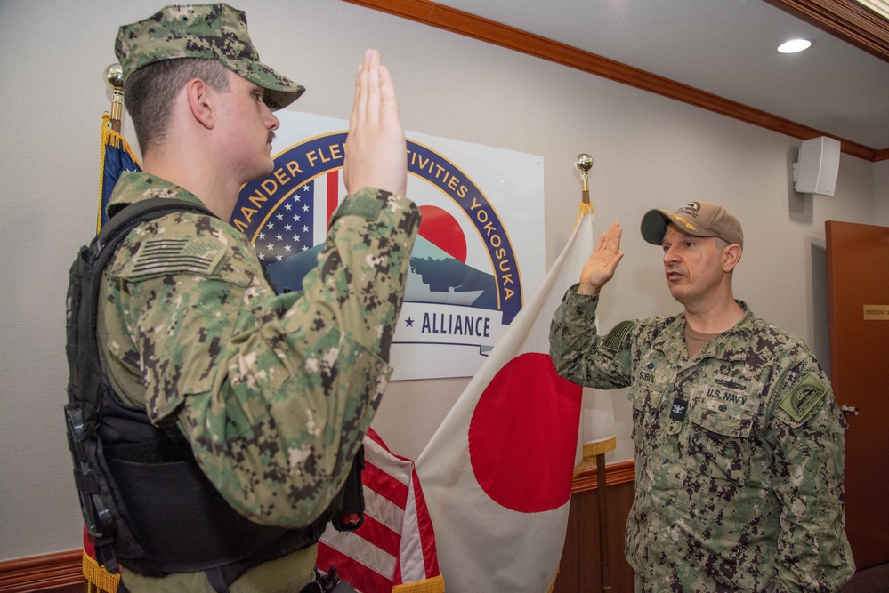 MA2 Nathan Piller Reenlistment Ceremony onboard CFAY Aug. 15, 2024