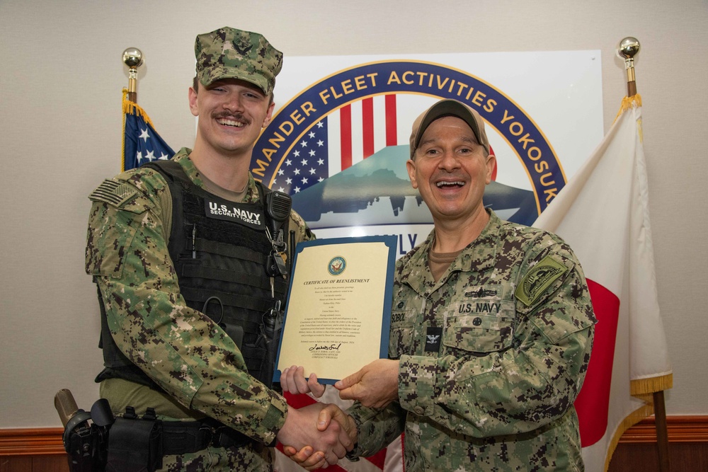 MA2 Nathan Piller Reenlistment Ceremony onboard CFAY Aug. 15, 2024