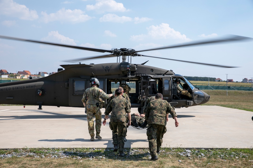 Polish soldiers assigned to Regional Command East of the KFOR mission participated in hot/cold load training at Camp Novo Selo, Kosovo Aug. 18, 2024.