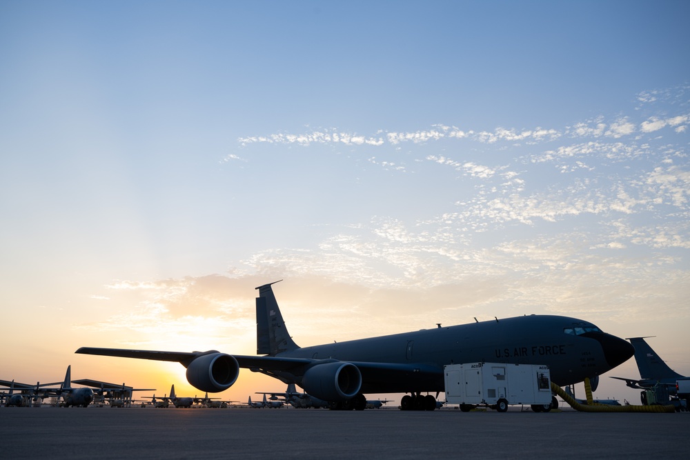 U.S. F-16s receive fuel from KC-135s over the CENTCOM area of responsibility