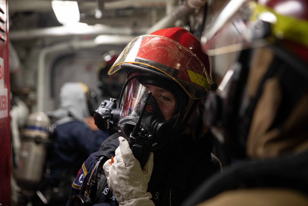 USS Dewey (DDG 105) Conducts Main Space Fire Drill While Operating in the Philippine Sea