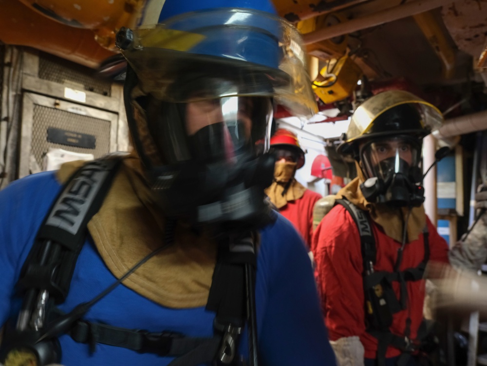 Coast Guard Cutter Northland crew members conduct drills while at sea