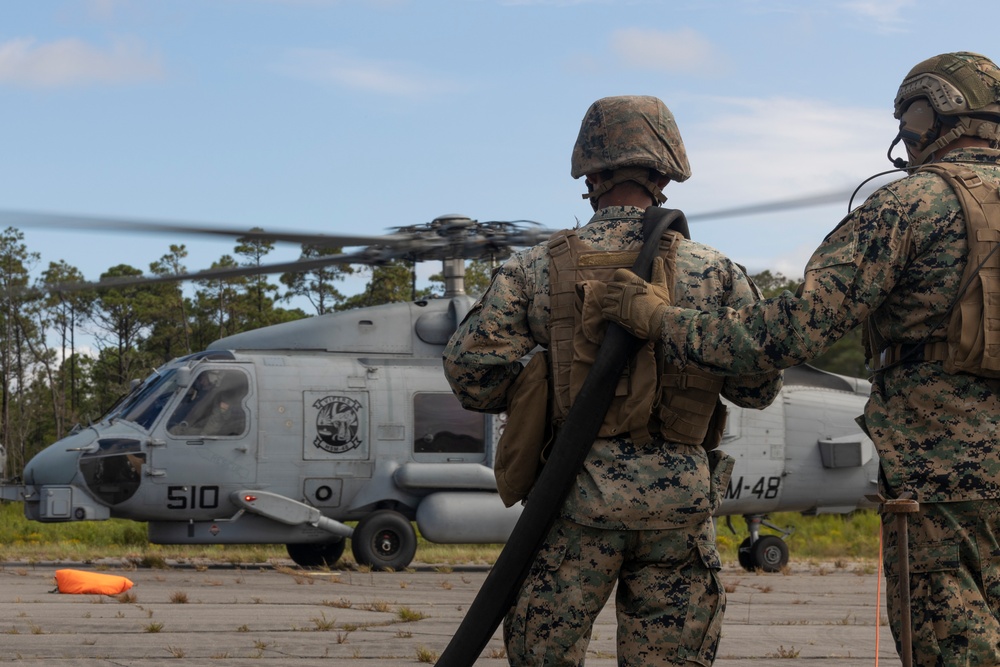 U.S. Marines with MWSS-271 operate a forward arming and refueling point during Fleet Battle Problem 2024