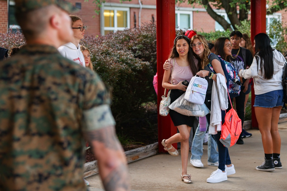 U.S. Marines welcome students back to school