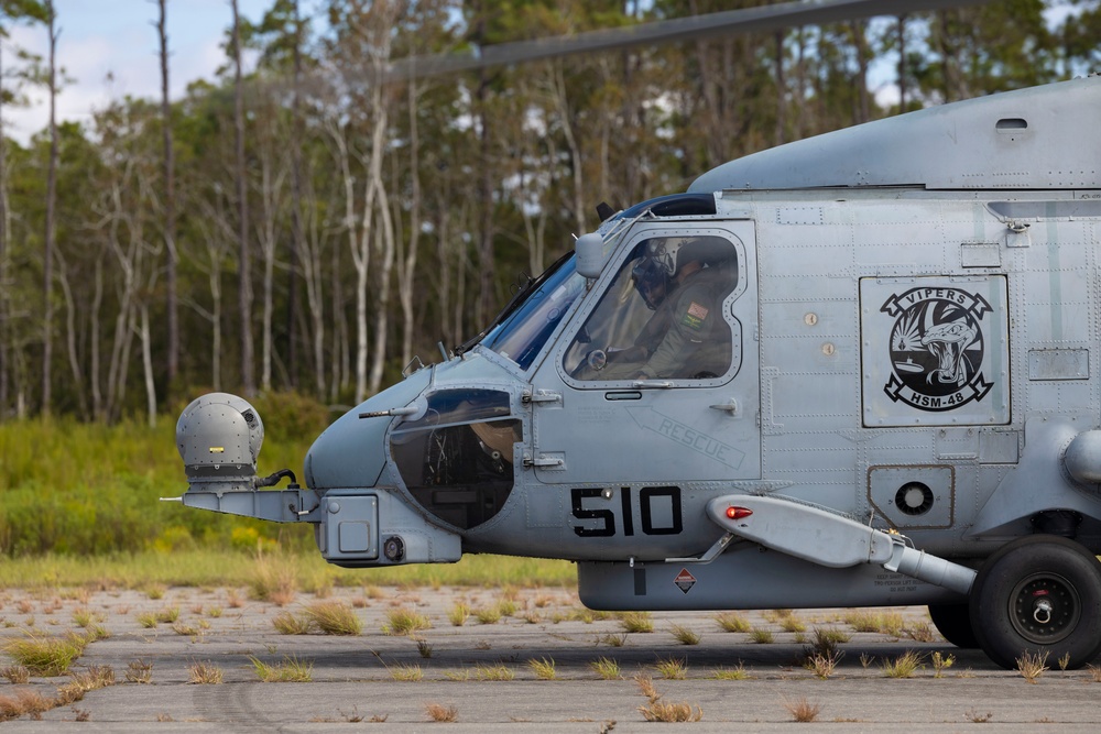 U.S. Marines with MWSS-271 operate a forward arming and refueling point during Fleet Battle Problem 2024